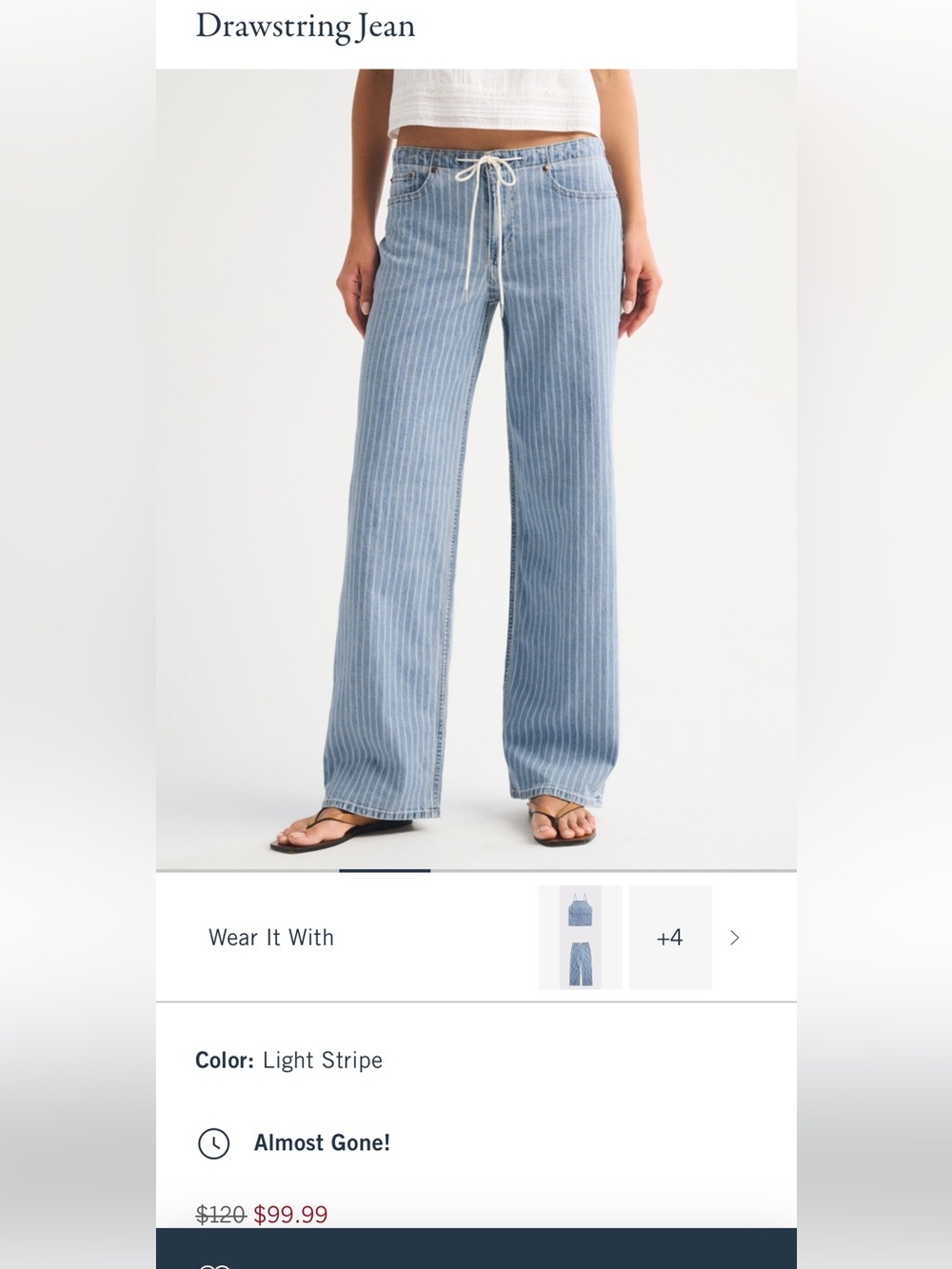 Abercrombie & Fitch Light Blue Striped Wide-Leg Jeans